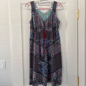 Unity World Wear Womens Blue Red Paisley Empire Waist Sleeveless Dress Small